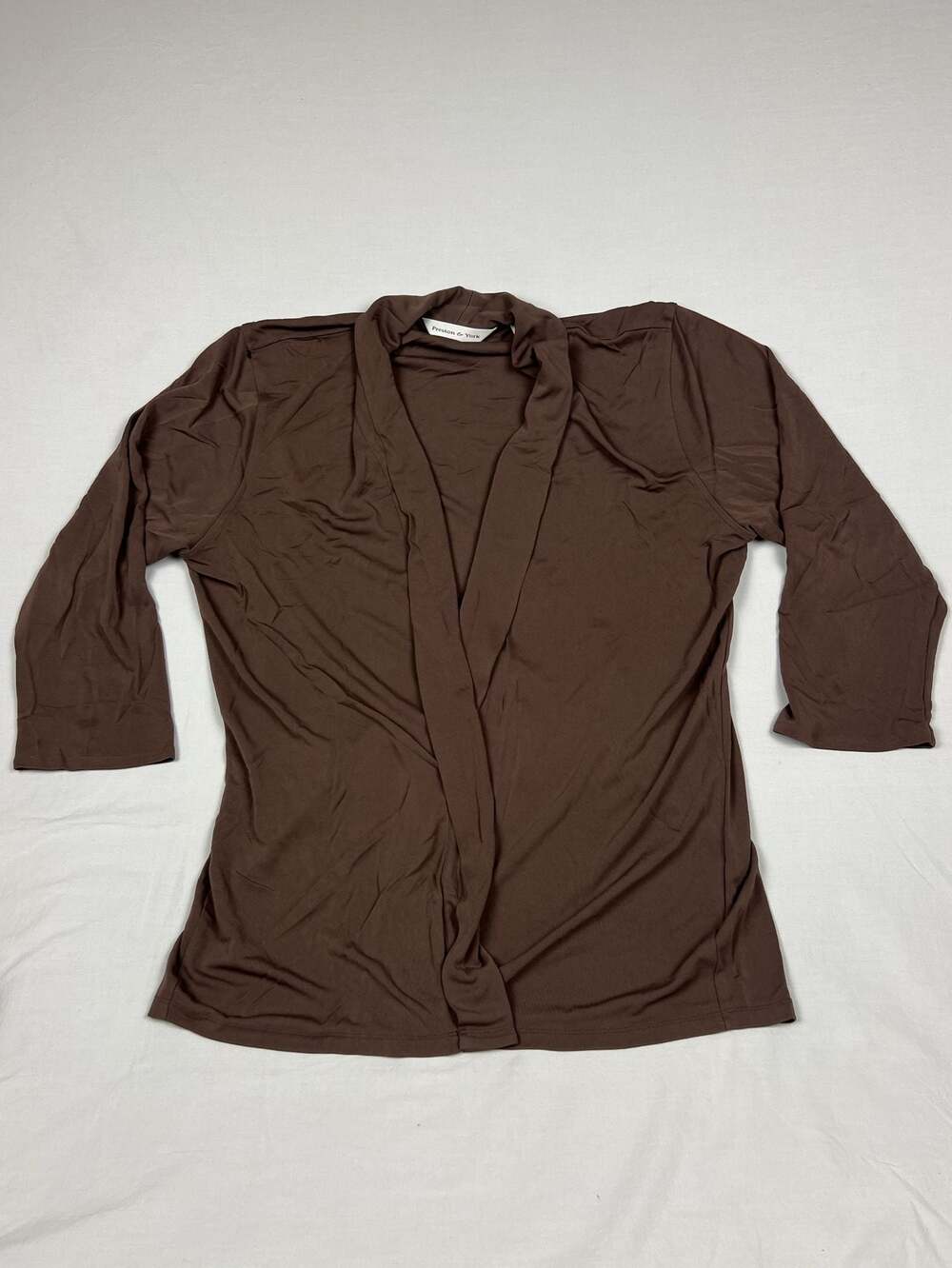 Preston & York Women's Brown Open Front Cardigan Shawl Collar Top Size XL